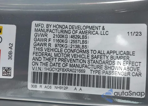 2024 Honda Accord Touring Hybrid из США, поврежденный, VIN 1HGCY2F8XRA021669